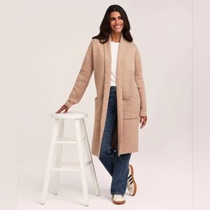 DESIGN LAB Light Beige Open-Front Long Knit Cardigan - Brand: